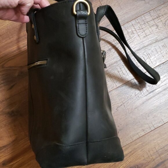 S-ZONE Genuine Leather Tote Bag/Work Shoulder Crossbody ~ Black - Picture 5 of 10